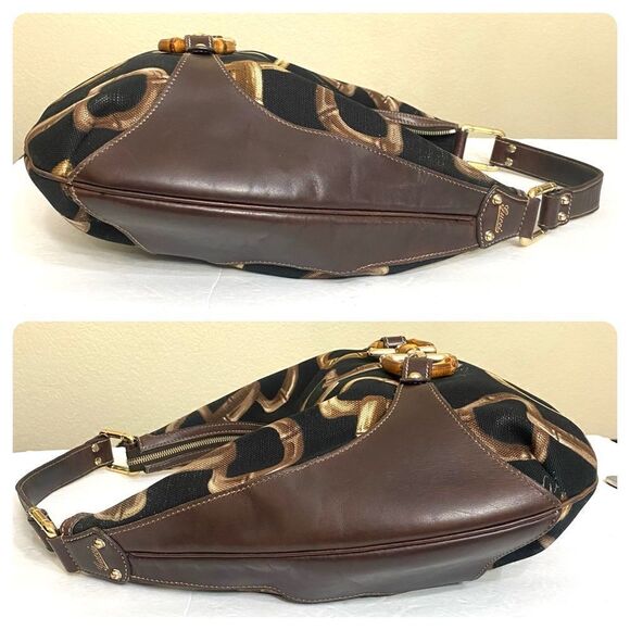 GUCCI Horsebit Canvas Leather Hobo Bag 💼 Brown/Black - Picture 12 of 16